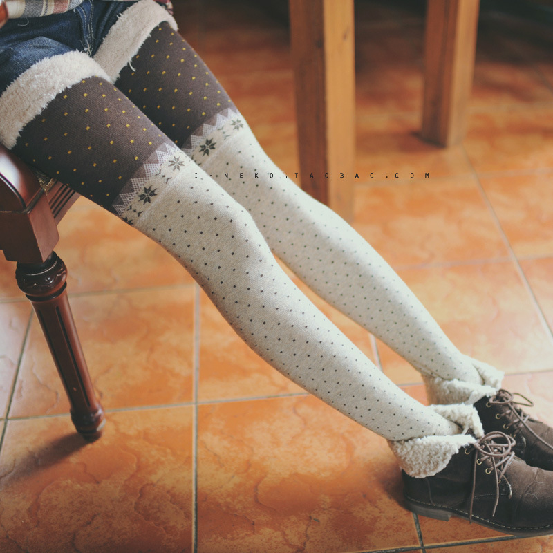 11-13 Autumn Japanese Style Cotton Mixed Snowflake Small Dot Jacquard Knitted Leggings Women's Foot Shape Pantyhose Wholesale