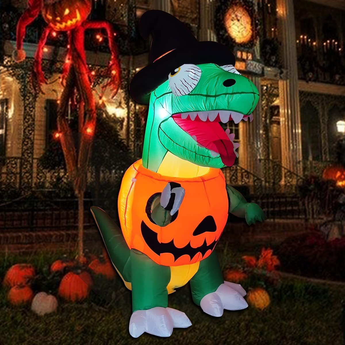 1,8 m modelo inflable de Halloween dinosaurio calabaza modelo inflable incorporado luz LED de Halloween patio decoración adornos