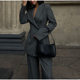 Lapel Pinstripe Long Sleeve Coat European and American Cross-border Fashion Casual Waist Elegant Suit Coat