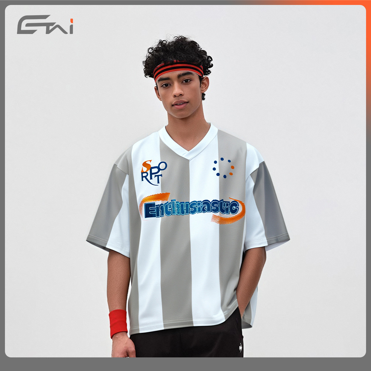 ETAI Hombre| Tide transfronterizo corto ancho modelo de fútbol cuello V manga corta de alta calidad rayas casuales camiseta de boxeo image 3