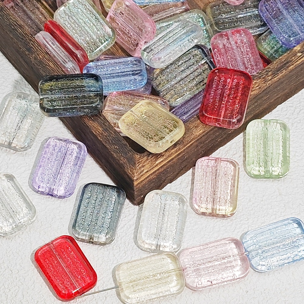 Glass Beads with Horizontal Holes, Five-Strip Engraved Word Tags, DIY Jewelry, Bracelet, Oval Fortune Tags, Semi-Finished Accessories