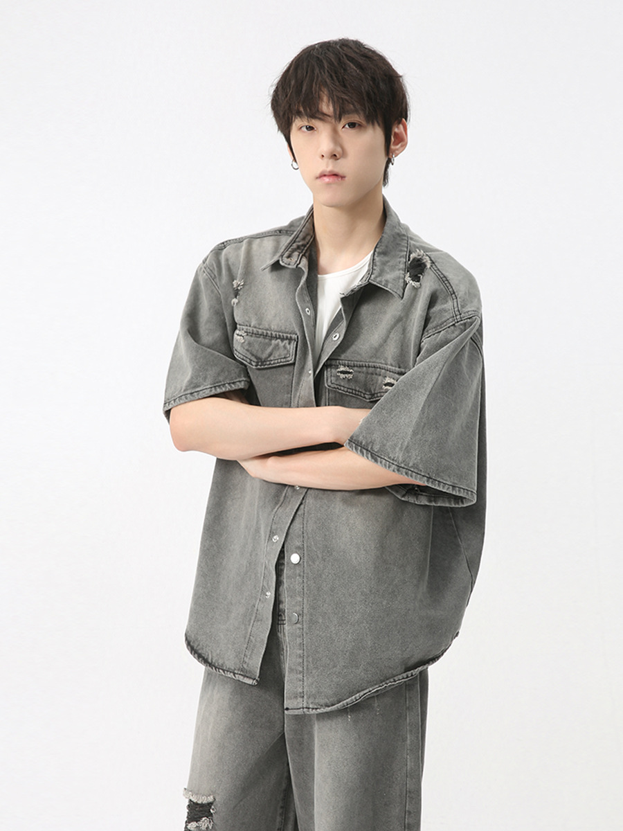 MTLCLOTHES Ropa de hombre | 2024 primavera nuevo producto japonés lavado y viejo traje de mezclilla pantalones rasgados guapos marea