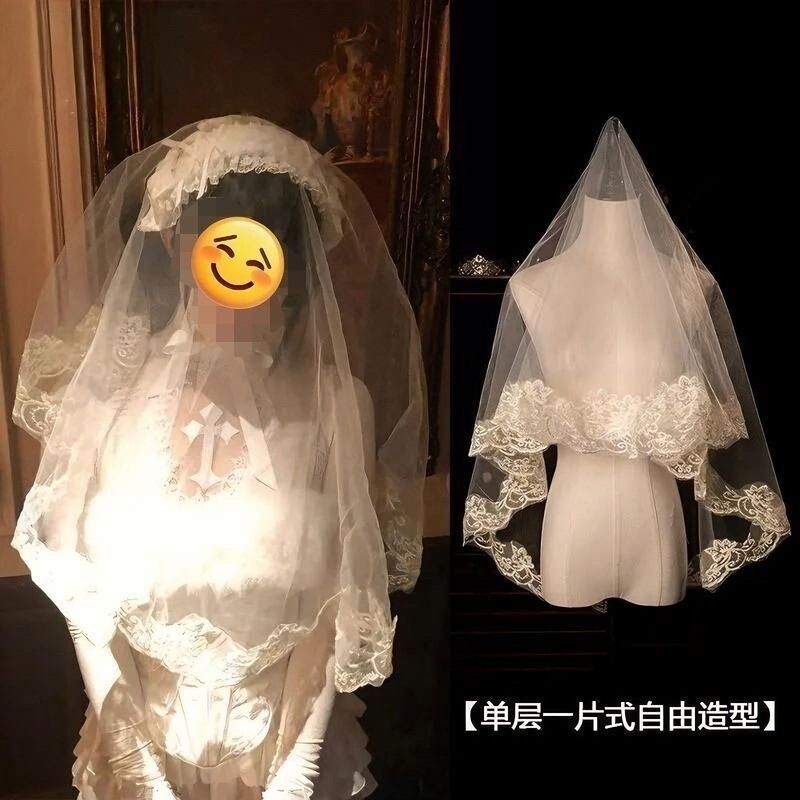 French Lolita White Lace Veil for Female Brides, Elegant and High-End Halloween Cosplay Headwear French Lolita White Lace Veil for Female Brides, Elegant and High-End Halloween Cosplay Headwear