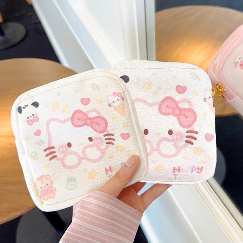[Super Durable Material] Kt Cartoon Sanitary Napkin Aunt Storage Monthly Small Bag, Compact, Portable, Cute and Large Capacity