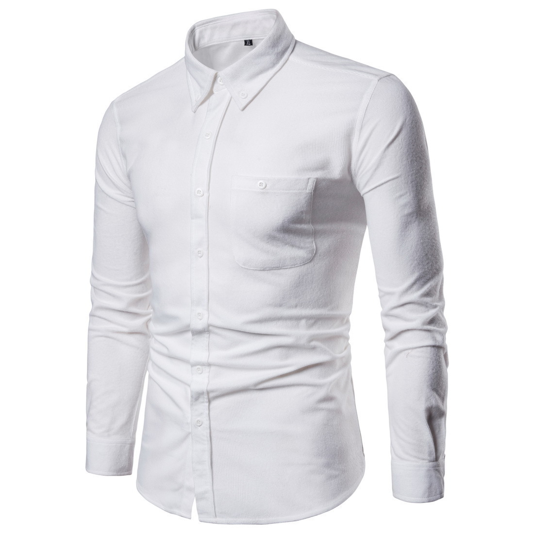 Disponibile in magazzino: camicia da uomo a maniche lunghe in velluto a coste, primavera/autunno, stile casual europeo e americano, tinta unita._voghion.com