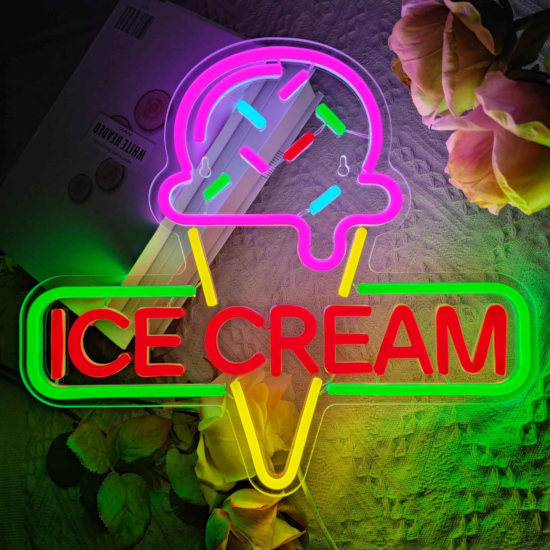 Светодиодная неоновая вывеска кастом лед-cream и милк-ти напитки, лёгкая, разные размеры, 10 Вт