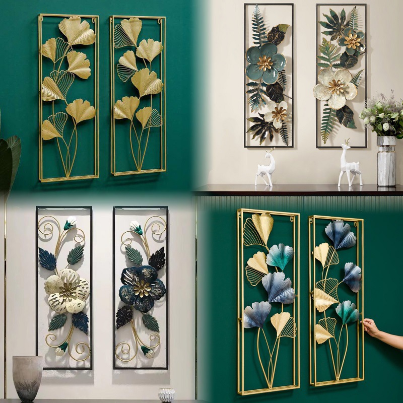Cross-border decoration new Chinese style living room wall hanging metal wall wall decoration pendant sofa background wall decoration ginkgo leaf
