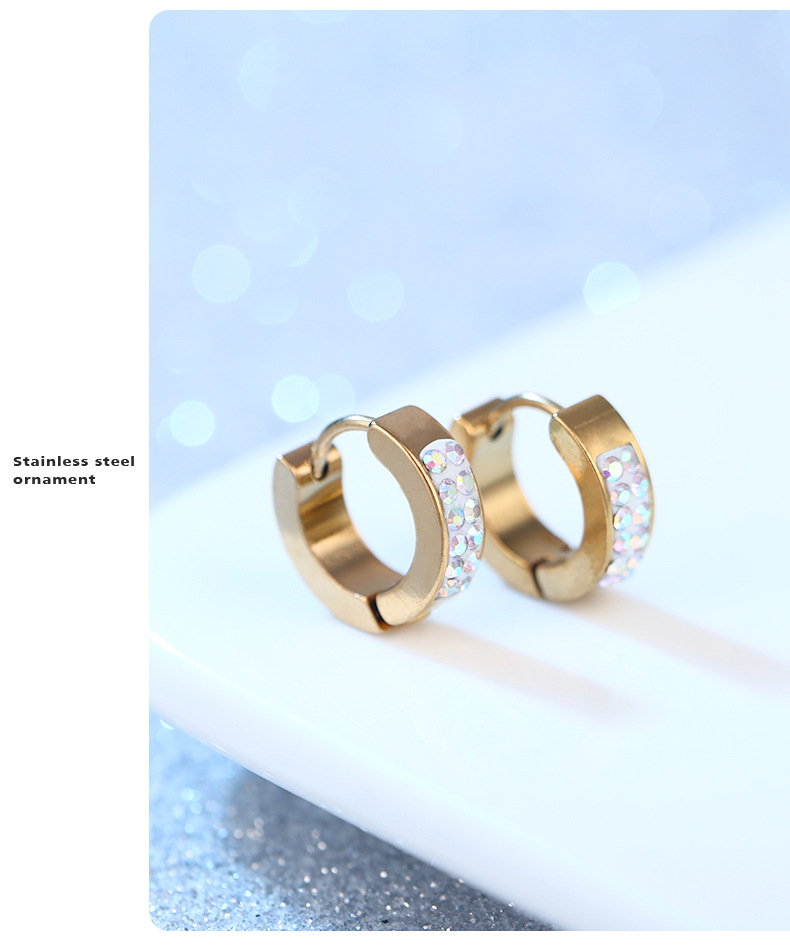 Fashion Geometric Stainless Steel Inlay Zircon Earrings 1 Pair