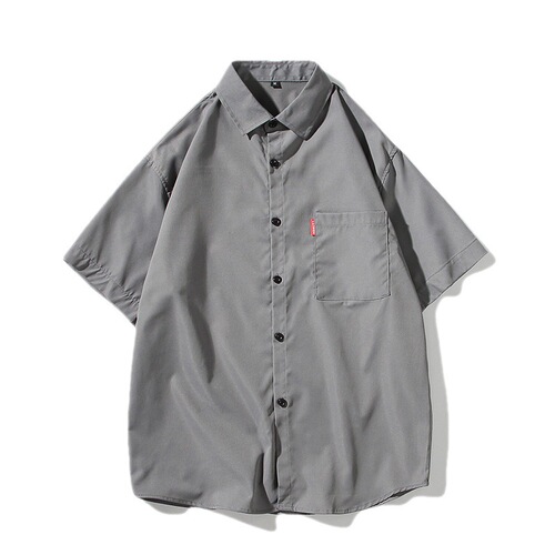 Men's Short Sleeve Shirts with Japanese Youth Style, Cross-border Pure Color Simple Loose Oversized Youth Blouses, Wholesale for Men