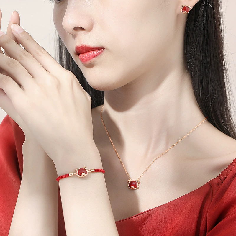 Браслет из красного оникса, аксессуар, на удачу, серебро 925 пробы, китайский гороскоп, китайский стиль