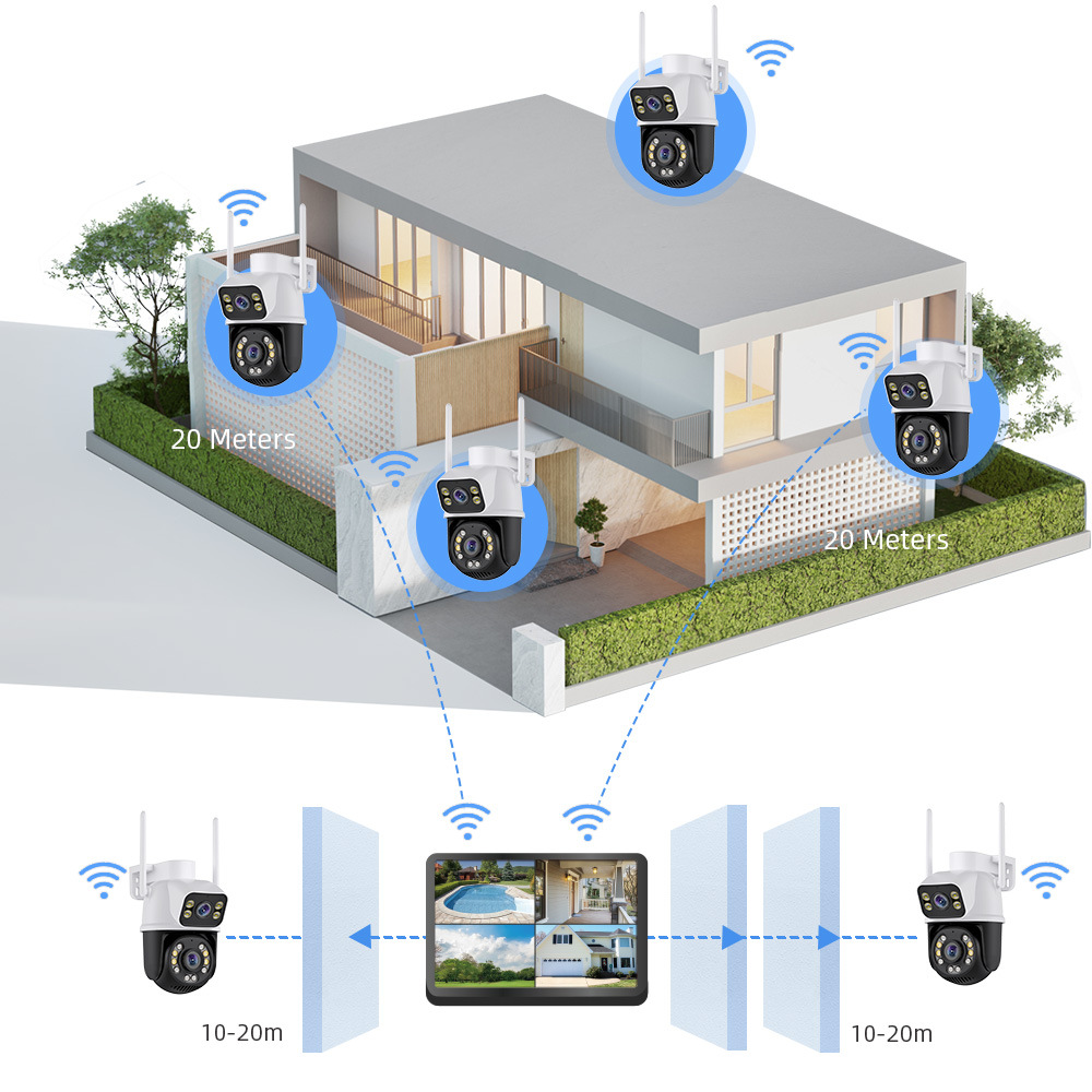 ICSEE 8MP WiFi NVR Seti Çift Lens PTZ IP Kamera 8CH Akıllı Ev Gece Görüşü