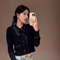 CH香家秋冬正确版小香风亮片针织外套气质时尚圆领百搭女短款外套
