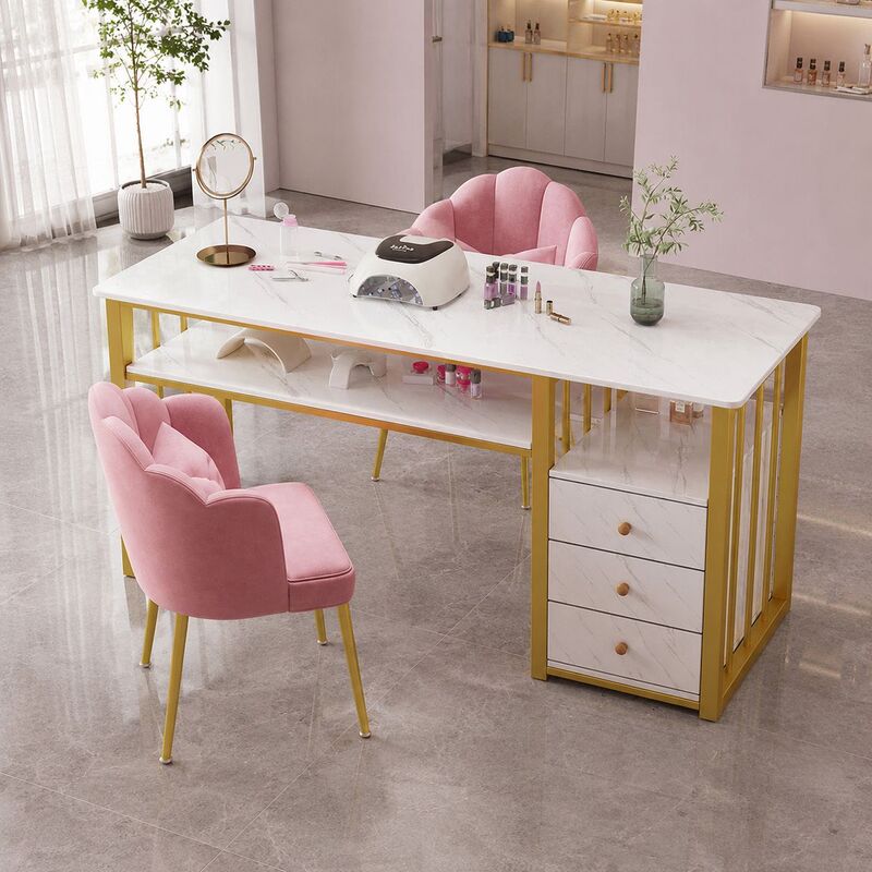 Double-Seat Manicure Table Manufacturer Wholesale Marble-Patterned Storage Table with Drawers for Nail Salon Studios Double-Seat Manicure Table Manufacturer Wholesale Marble-Patterned Storage Table with Drawers for Nail Salon Studios