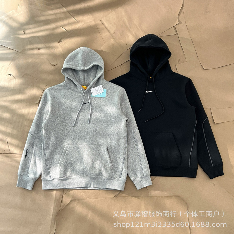 Men's Sweatshirt Nocta3M Craft Reflective Line Hooded Sweatshirt Nk Silicone Printed Small Label Fleece-Lined Sweatshirt