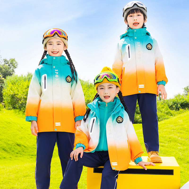 Primary School Students' Rusher Clothes School Uniform Gradual Change Removable Three-piece Windproof Autumn and Winter Children's Class Clothes Sports Spring and Autumn suit