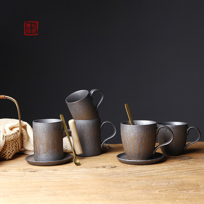 Qingyutang Japanse retro keramische mok/koffiekopje met creatief houten handvat, waterbeker voor thuisgebruik, fabrikant_voghion.com