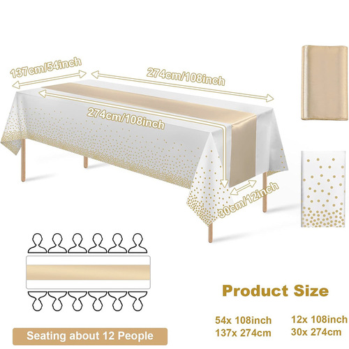 Direct Selling Disposable Party Peva Round Tablecloth with Polyester Table Banner Waterproof Oilproof