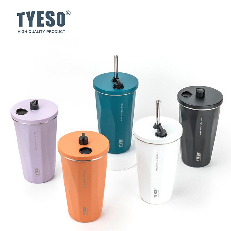 TYESO Taishuo 304 스테인레스 스틸 커피 보온병 컵 빨대 학생 여름 차가운 음료 컵 휴대용 컵