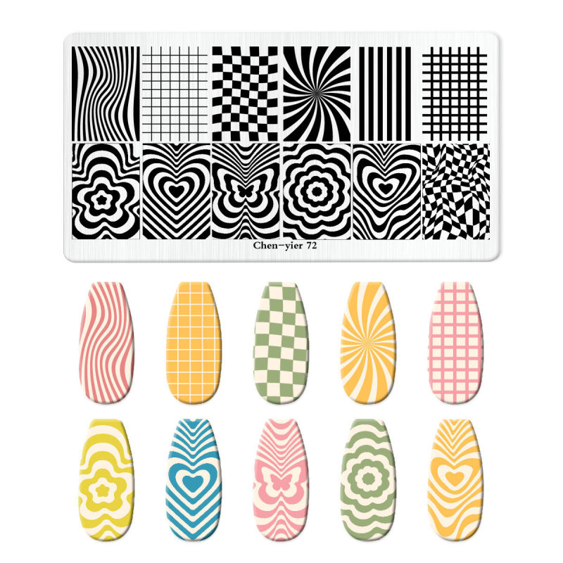 跨境美甲印花板格纹豹纹牛仔纹Nailplate不锈钢指甲复古模板转印|undefined