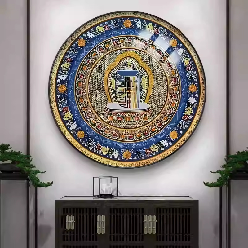 十相自在圆形玄关装饰画金刚经唐卡民宿客厅壁画藏式八宝招财挂画