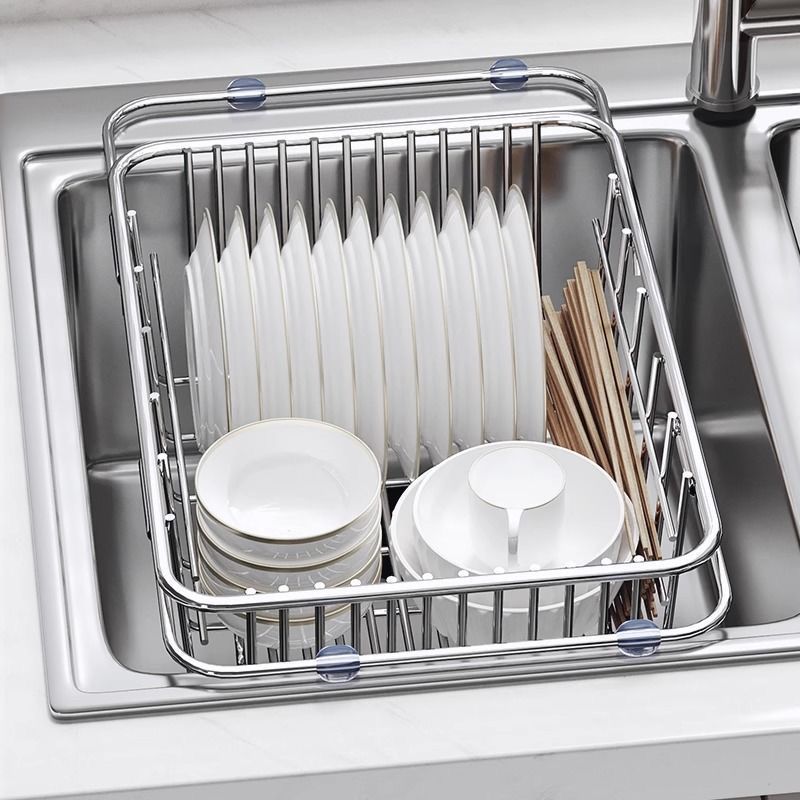 marco de control de agua para lavado de platos marco de drenaje de agua para lavado de verduras cocina de acero inoxidable cesta de drenaje telescópica marco de drenaje de platos marco de almacenamiento de platos