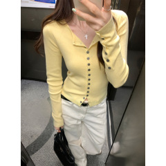 品牌同款法式单排扣长袖羊毛针织开衫女2025早秋新款修身显瘦上衣