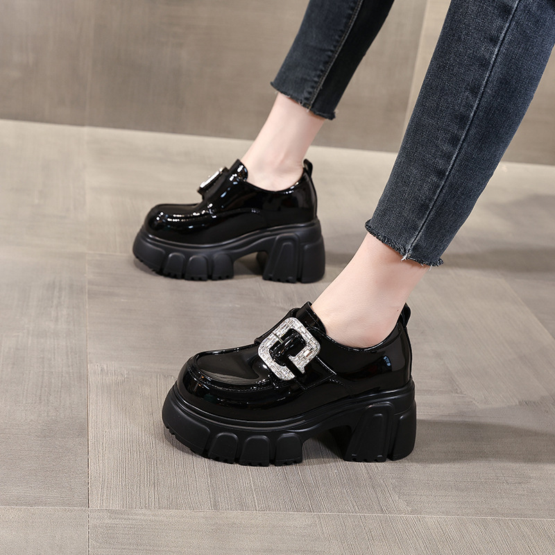 Giày lười nữ đế dày platform gót 9 cm, phong cách thời trang mùa thu — màu be