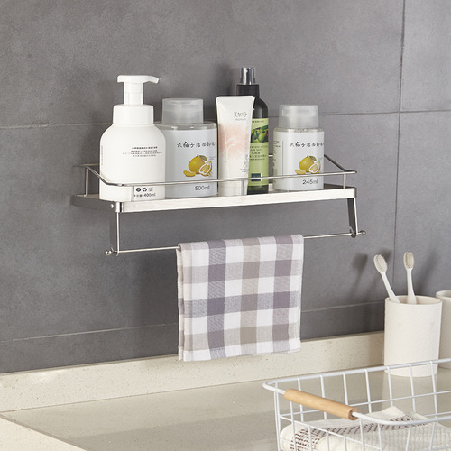 Bathroom storage rack without punching bathroom towel rack stainless steel wall-mounted double-layer bathroom toilet storage rack