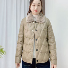 汉派品牌专柜2025秋冬PU皮獭兔毛短款羽绒服女301