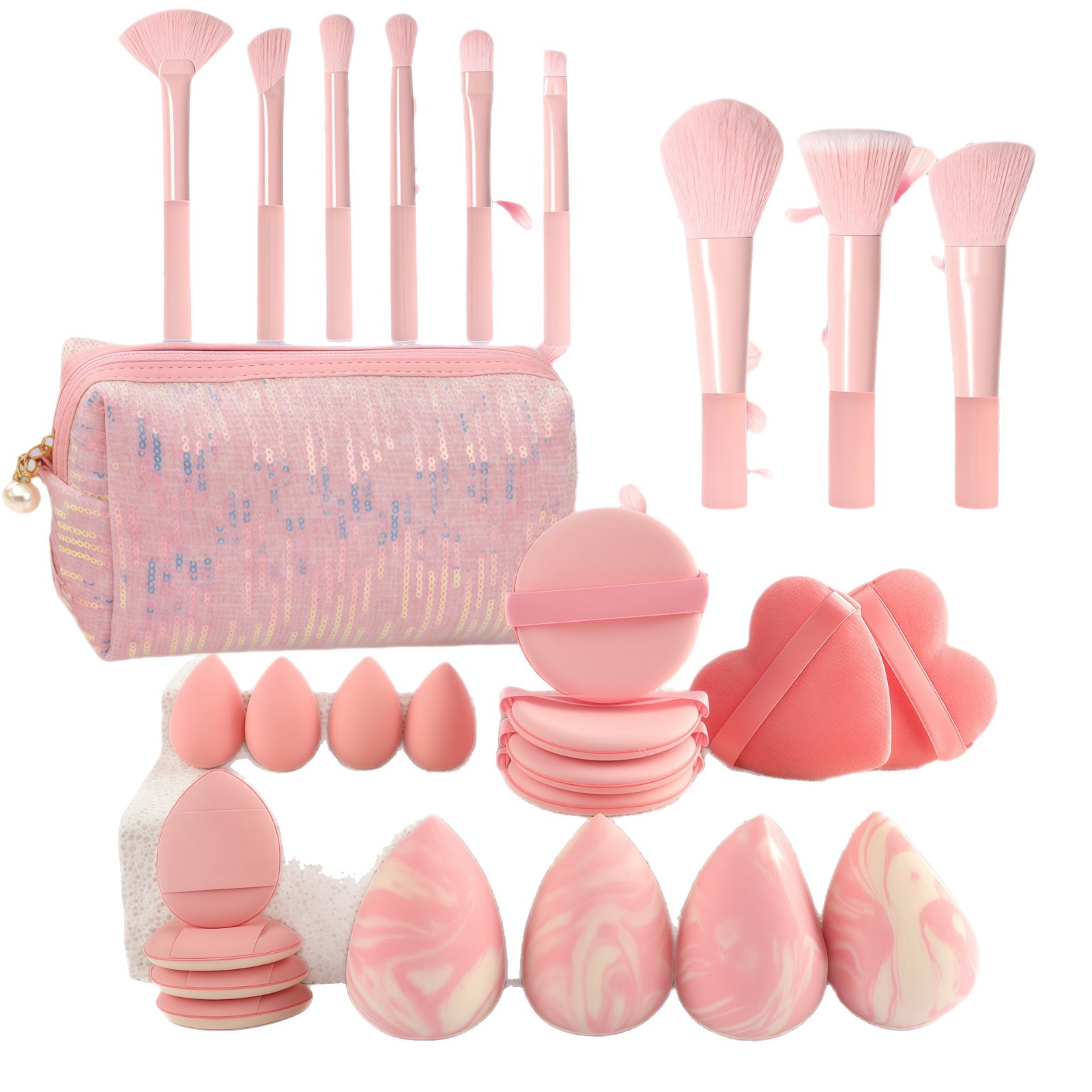 29 piezas de melocotón medio azúcar 10 juego de pinceles de maquillaje cepillo de sombra de ojos polvo suelto cepillo de reparación de color juego completo de herramientas al por mayor