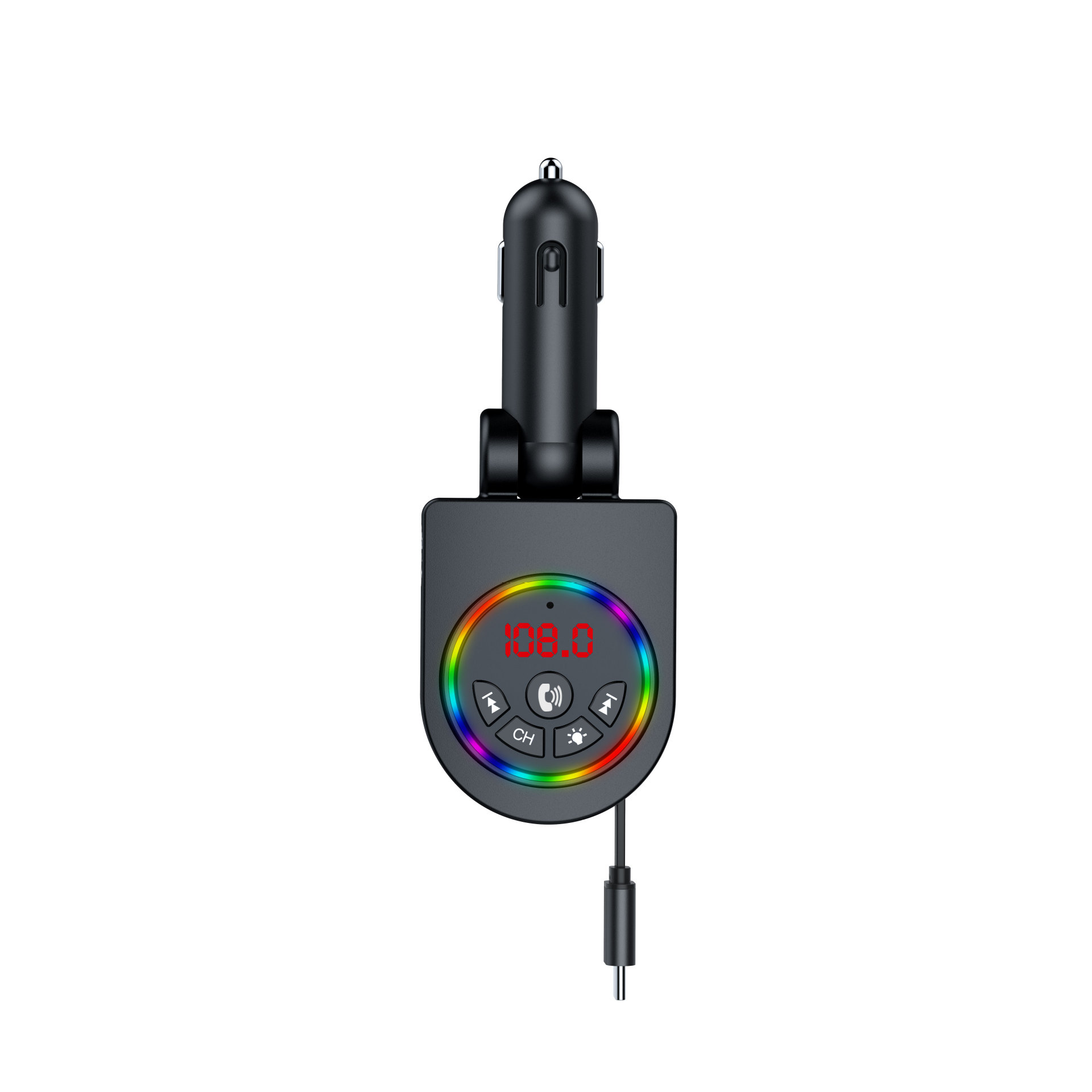 Y13 Car Fast Charger with Retractable Cable, Colorful Ambient Light, Bluetooth MP3 Player, Foreign Trade Automotive Supplies