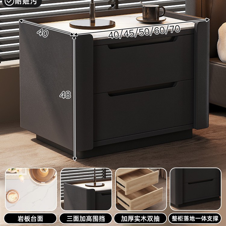 Mesita de noche, lujo ligero, alta gama, simple, moderno, armario de borde de cama, armario de almacenamiento de borde de cama de madera maciza para dormitorio