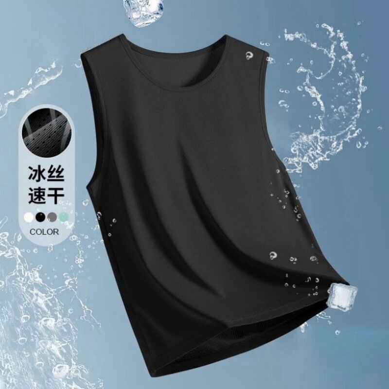 Cross-Border Ice Silk Mesh Men's Large Size Vest Summer 2025 Casual Sports Sleeveless Top Round Neck Quick-Drying Wholesale Cross-Border Ice Silk Mesh Men's Large Size Vest Summer 2025 Casual Sports Sleeveless Top Round Neck Quick-Drying Wholesale