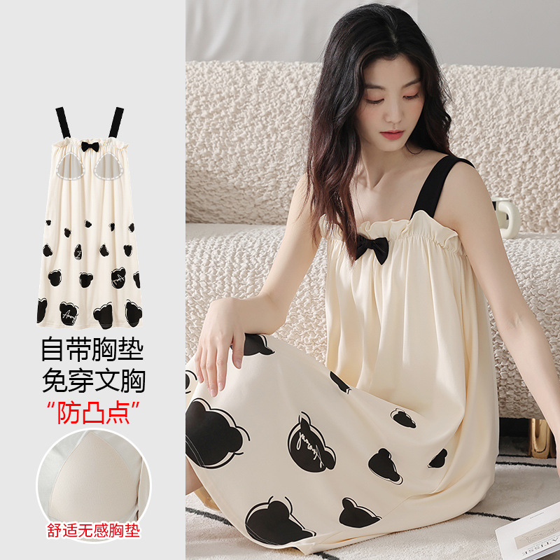 순면 슬링 잠옷 여성용 여름 얇은 조끼 샤넬 스타일 고급 잠옷 여성용 중간 길이 잠옷