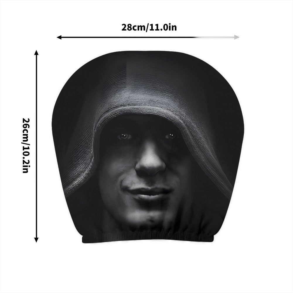 Car Headrest Cover with Dark-Themed Mysterious Figure Print, Can Be Customized with Label and Image, Popular Cross-Border Product, Universal Fit