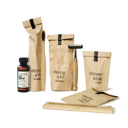 Water Glue Kraft Paper Hotel Bamboo Disposable Toothbrush Toothpaste Wooden Shaver B&B Room Toiletries Set