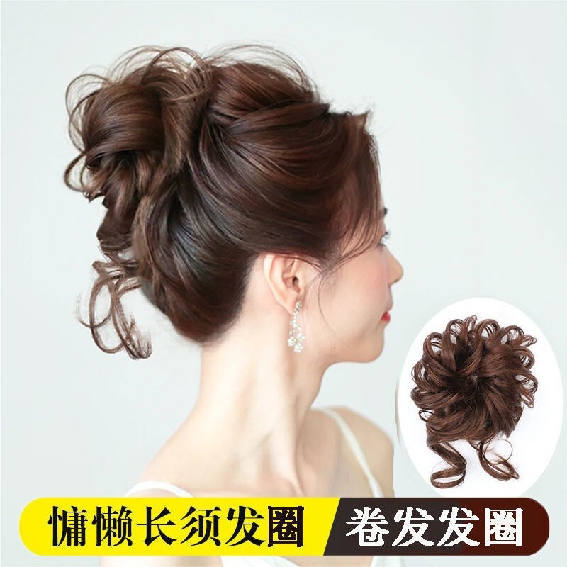 Hair Long Whiskers Curled Hair Ring High-grade Flower Bud Head Flower False Hair Bag Fluffy Real Hair Ball Head Women's Hair Bunch Hair Accessories