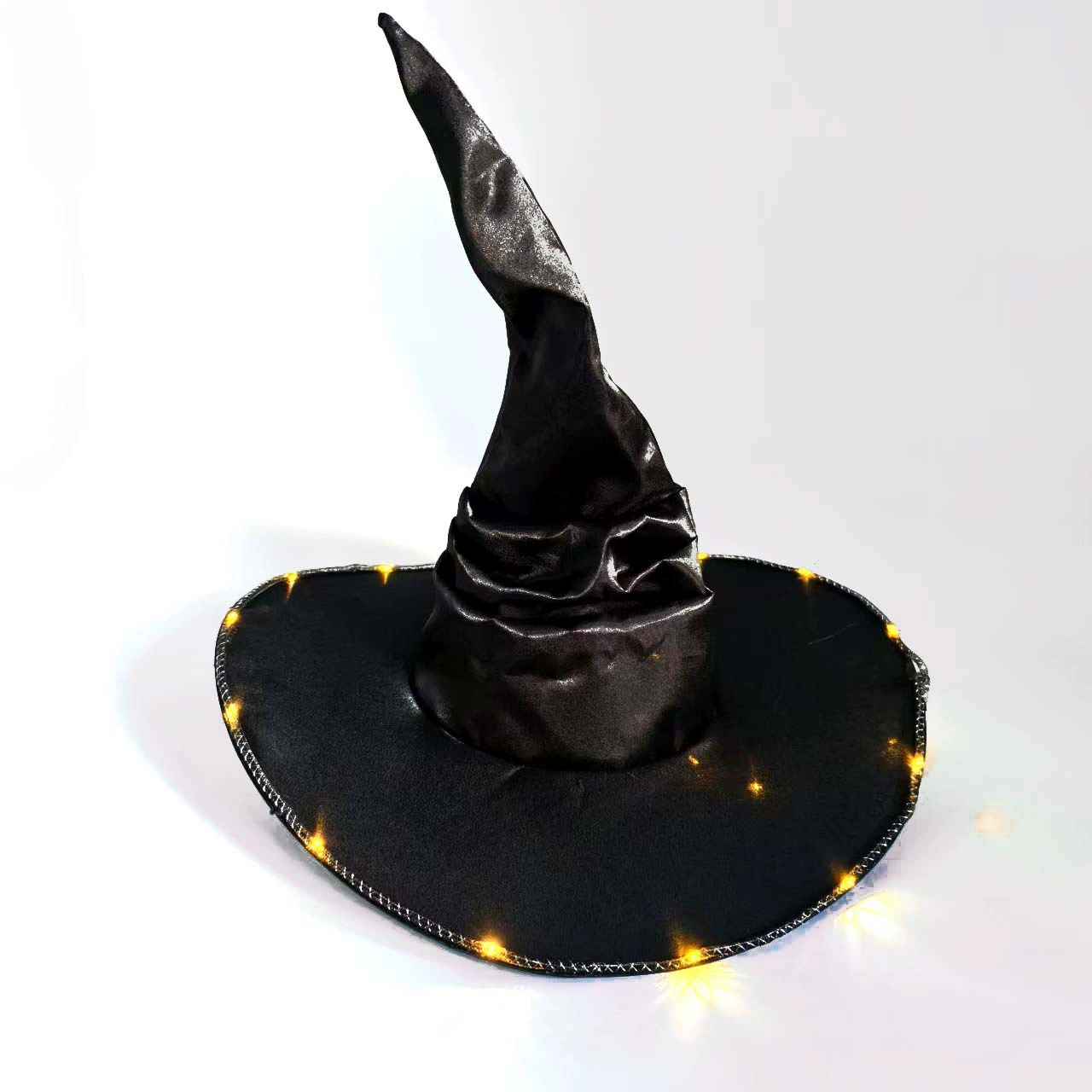 Новогодняя хэллоуинская складная шляпа ведьмы для вечеринки с LED-подсветкой, черная оксфордская ткань, косметические реквизиты