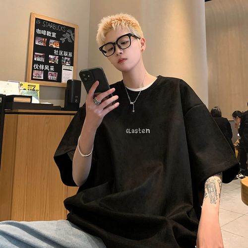 Men's 2025 Summer Oversize Loose Short Sleeve European and American Trend Brand Plus Size Crew Neck Breathable Half-Sleeve T-Shirt