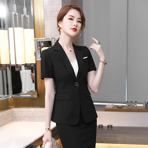 High-end business attire for women, summer temperament short-sleeved suit, beauty salon sales department workwear, jewelry store work clothes for women