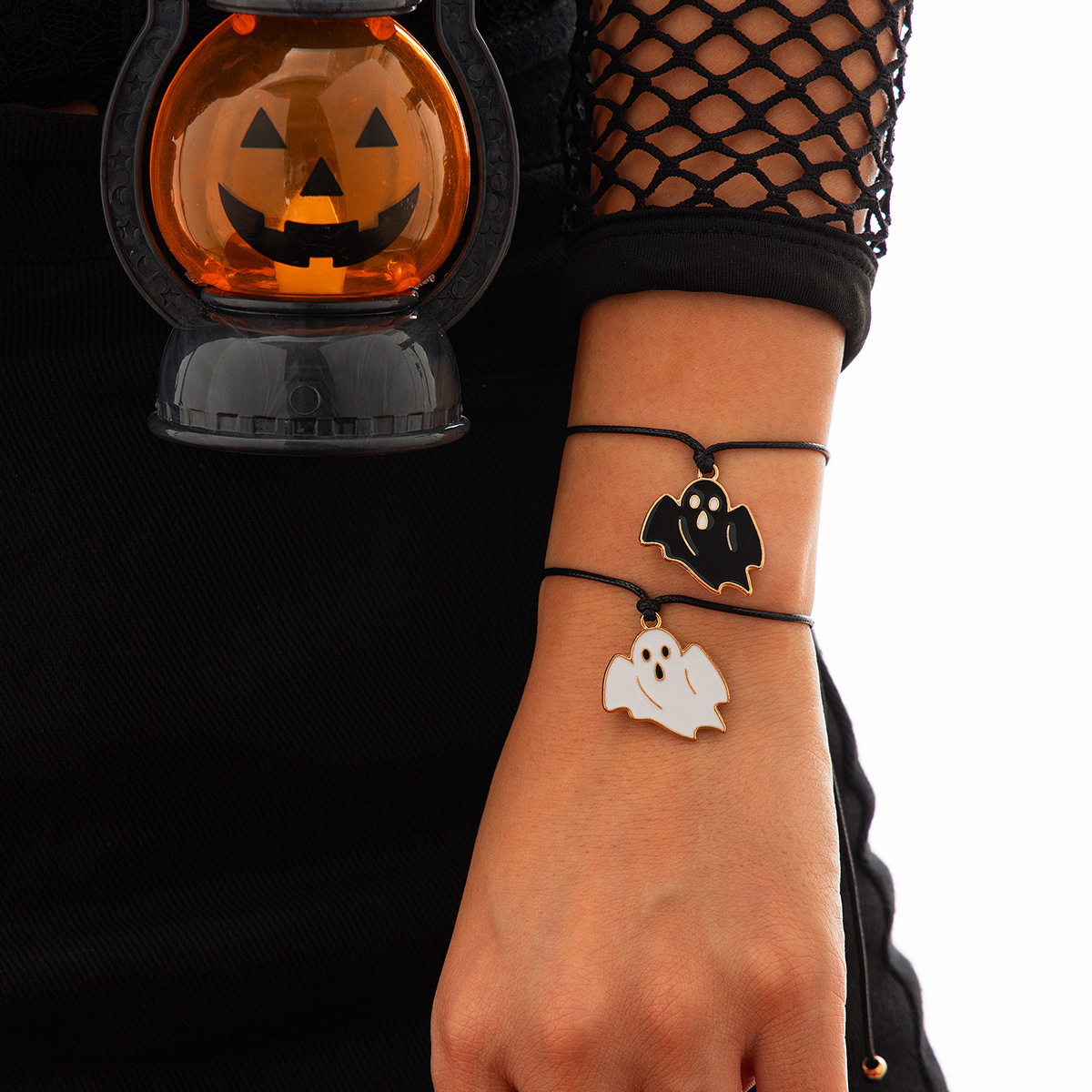 Halloween ghost leather wax line bracelet, dark wind bat alloy bracelet set_voghion.com