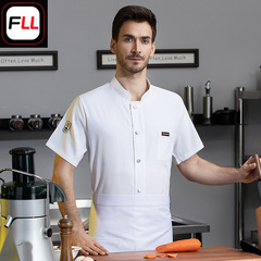 單排皮標廚師服短袖夏季蛋糕店後廚食堂餐廳飯店工衣微彈工作服