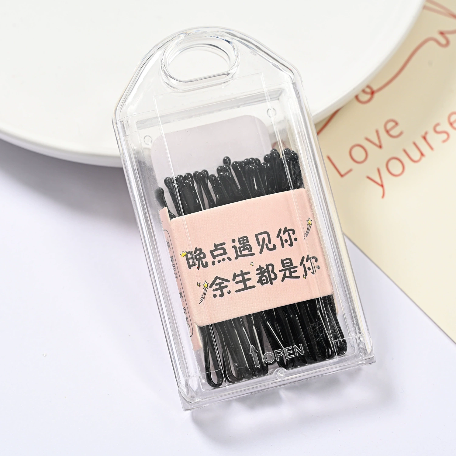 One-Word Hair Clip (Hyuna) — Stainless Steel Korean Candy Bangs Pin, 6 cm, Multi-Color Boxed Set