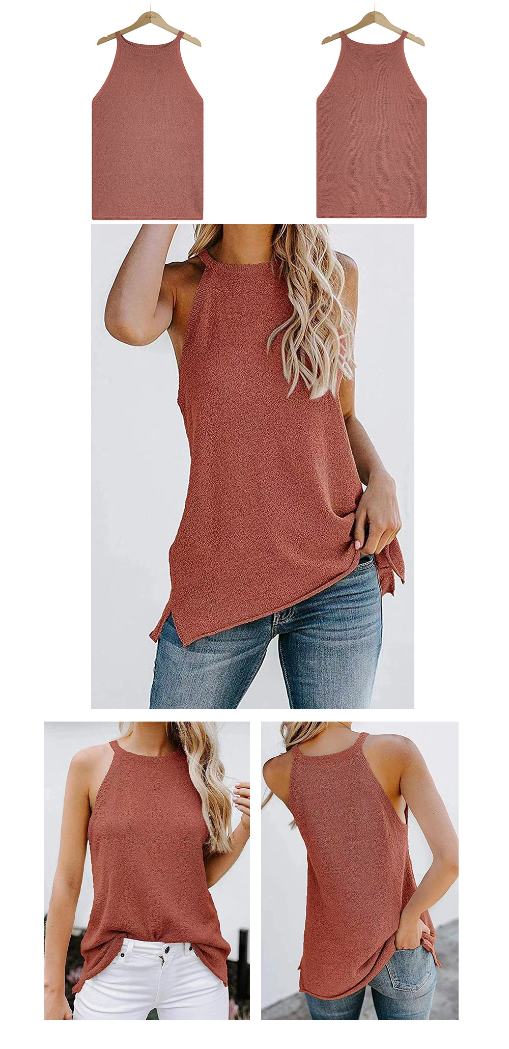 loose round neck sleeveless solid color knitted vest NSWJY118212