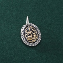 S925纯银自在观音银饼吊坠民族风吊牌DIY串珠编绳挂件文玩配饰银