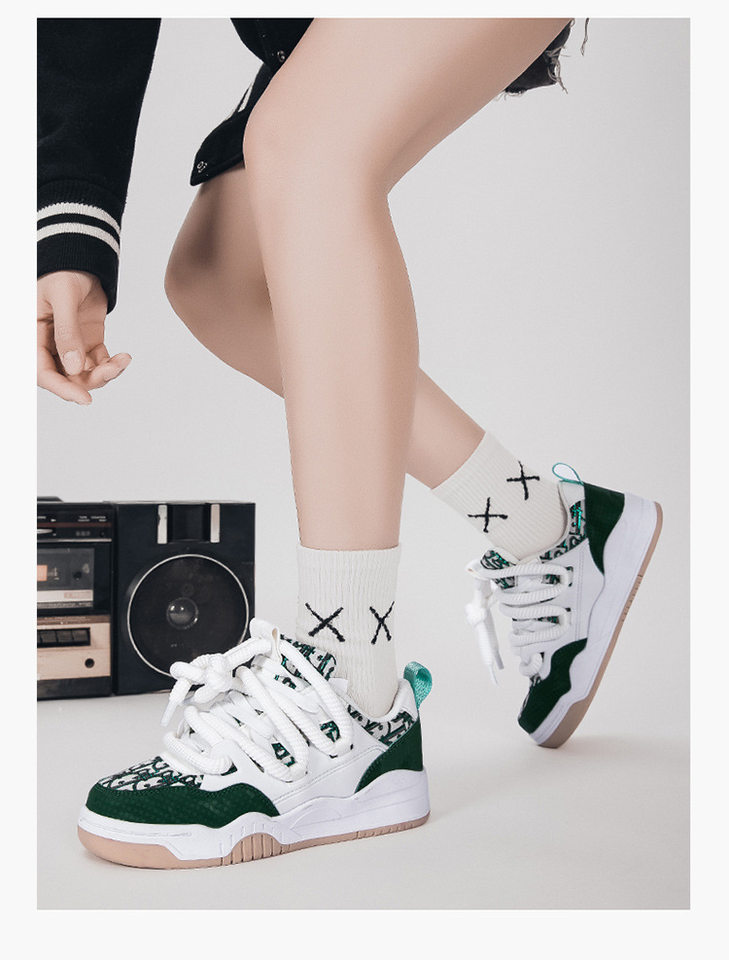 Giày sneaker unisex cổ thấp đế dày phối màu, thân lưới thoáng khí, form rộng dễ mang — Trắng, đen chi tiết 15