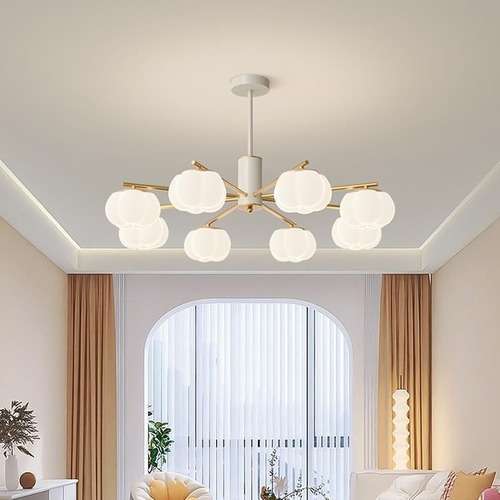 Living room chandelier log cream style Guangdong Zhongshan lighting whole house package combination hall main light cotton persimmon lamp