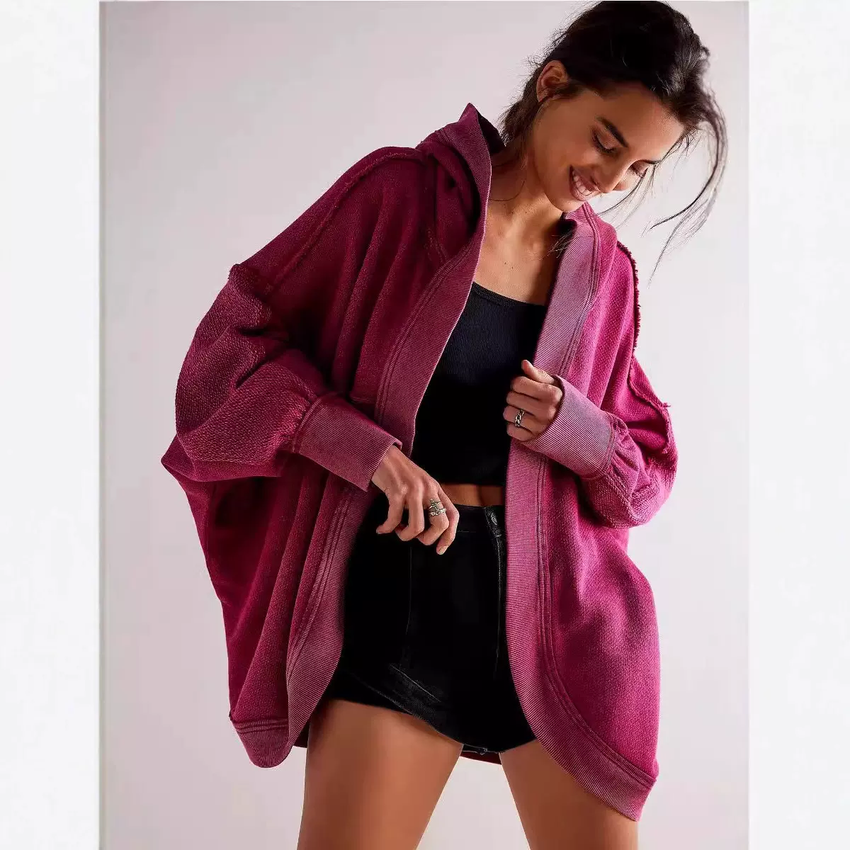 2025跨境亚马逊冬款美式休闲复古卫衣运动连帽衫外贸开衫外套女装