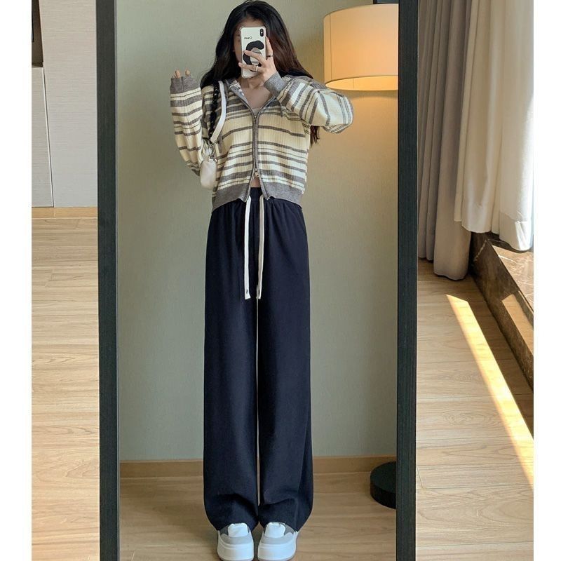 大码阔腿裤子冬季加绒胖mm300斤宽松显瘦高腰垂感直筒抽绳休闲裤|undefined