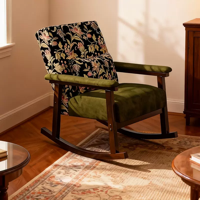 单人沙发椅摇椅阳台家用休闲客厅卧室懒人椅子法式复古实木中古风